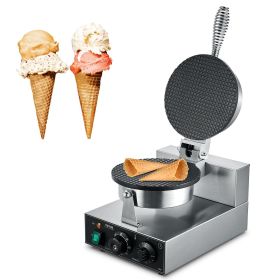 VEVOR Electric Ice Cream Cone Maker, Commercial 1230W Waffle Cone Machine, Non-Stick Stainless Steel Egg Roll Mold, with Temperature and Time Con