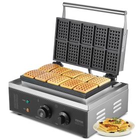 VEVOR Commercial Waffle Maker, 10PCS Rectangle Waffle Baker Machine, 1550W Non-Stick Stainless Steel Belgian Waffle Iron with Temp and Time Contr