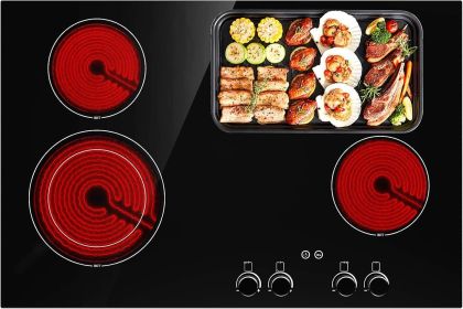 Electric Cooktop 30 Inch, 6800W Ceramic Electric Stove Top with 4 Burners 220v, Knob Control, 9 Heating Levels, Kids Lock & Timer