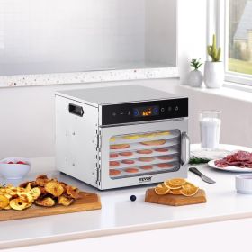 6 Trays Food Dehydrator Machine Stainless Steel 400W Jerky Meat Fruit Drying (Option: silver)