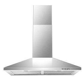 24 inch Range Hood Wall Mount Range Hood 450 CFM in Stainless Steel With Ducted/Ductless Convertible Stove Vent Hood with Aluminum Filters (Color: silver)